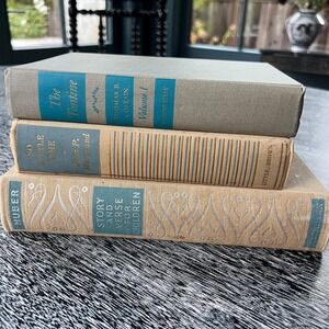 Bundle of 3 vintage blue and‎ beige books for decor
